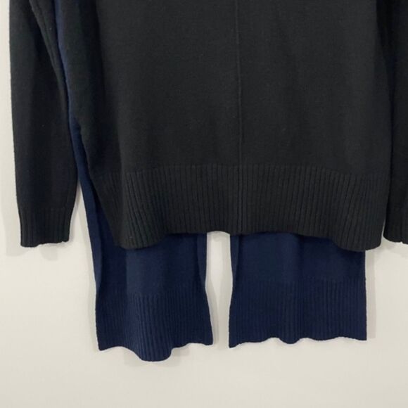 NWT‎ BCBGMaxAzria Merino Wool Black Blue High-Low Split Back Sweater Size XS - Picture 7 of 7